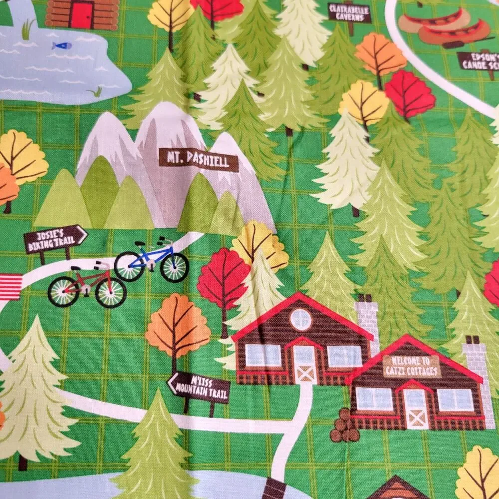 Cotton Fabric Green North Woods Cabins Trails Forest Campsite 24x44 Quilting